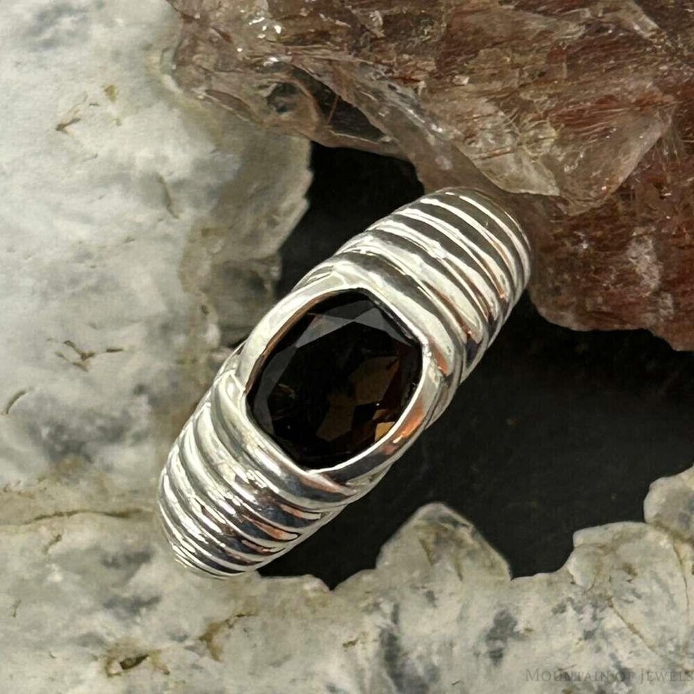 Carolyn Pollack Sterling Faceted Smokey Quartz Decorated Ring Sz 6.25 For Women
